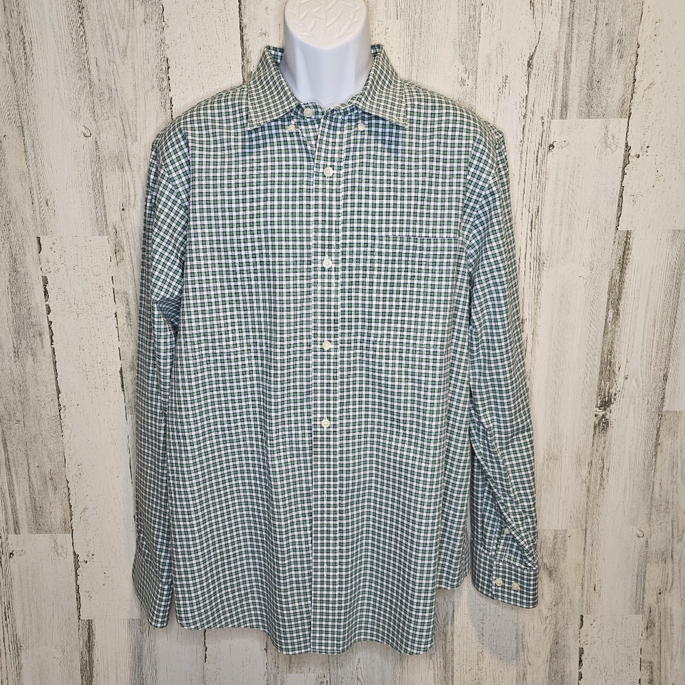 Banana Republic Men’s Button Down Shirt XL Plaid Green White Blue Long Sleeve